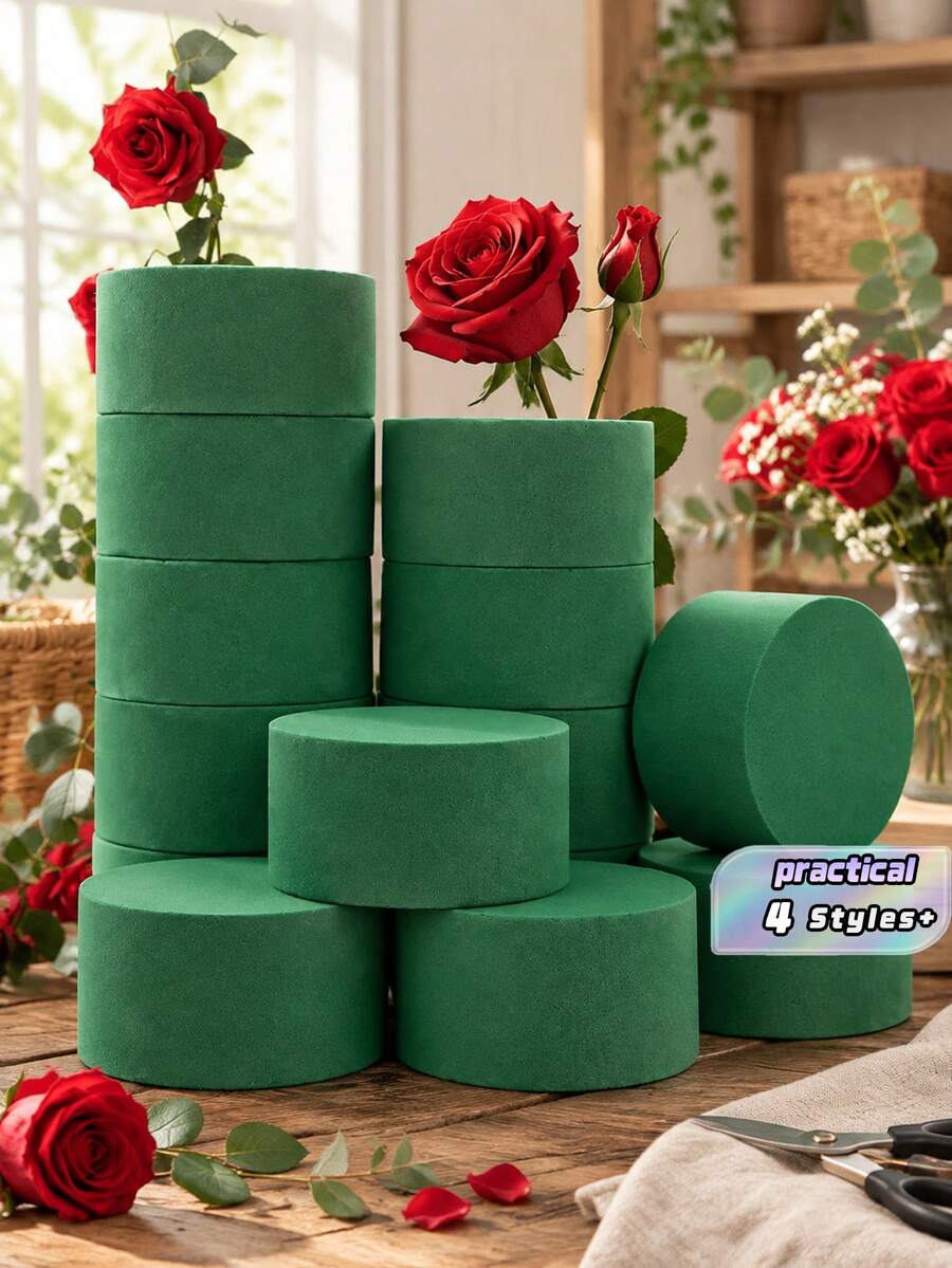 Round Green Floral Foam, Cylindrical Flower Mud For Fresh & Artificial Flower Arrangement, Florist Supply For Wedding Party Home Decor - Round - View 1