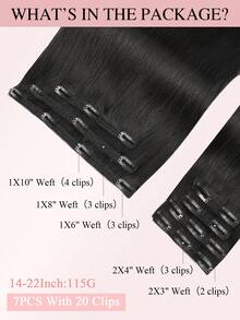 7PCS Clip In Hair Extensions Human Hair, 115G Double Weft Invisible Design With 20 Secure Clips, #1# Jet Black Premium Straight Remy Hair, 14‑22 Inch, For Thin Hair Volume Boost, Women & Girls Daily Wear,  Halloween & Christmas Costume Styling - S1 - View 2