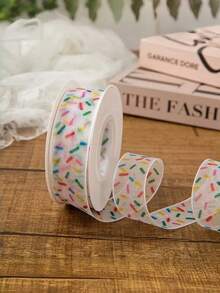 2.5 Cm Wide, About 25 Yards Long Floral Dot Sprinkles Printed Organza Ribbon, Transparent Chiffon Decorative Ribbon, Hand‑Made Hair Bow Gift Wrap Ribbon For Wedding Birthday Party Supplies - multicolor - View 10