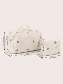 SHEIN 1 Large-Capacity Shoulder Embroidery Embroidery Mommy Maternity Bag + 1 Cart Embroidery Suspension Bag - Multi-Functional Multi-Purpose Maternity Bag, - Multicolor - View 2