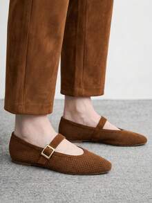 CUCCOO BIZCHIC Women's Flat-Soled Shoes Commuting Casual Walking Simple Breathable Comfortable Buckle Fall Shoes - Dark brown - View 4