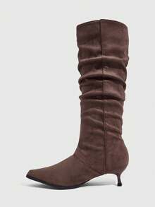 Daringsoles Women's Dark Brown Pointed Toe Mid Heel Suede Knee-High Boots, Daily Commute Autumn Boots Fall Boots - Coffee Brown - View 4
