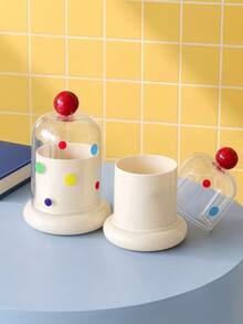 Joivida 1pc Dome-Covered Cylinder Storage Container With Multicolored Dots For Minimalist Office Desk Cubicle Featuring Captivating Visual Delight For Career Women And Teen Girls - View 7