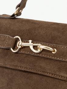 Maija Ladies Coffee Suede Hardware Buckle Decorative Suede Handbag, Fashionable And Elegant, Simple And Versatile Classic, Commuter Office Dating Daily - Coffee - View 4