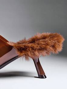 SHEIN SHUZIA Women's Fashion Daily Versatile Faux Fur Slip-On Heeled Sandals - Coffee Brown - View 9