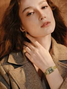 Opalesca A Women's Fashion Watch,Gold Classic Bracelet With Exquisite Leopard Print Roman Numerals Watch Case, Inlaid With Rhinestones, Retro And Elegant - leopard print - View 9