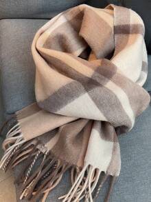 Dealstrict 1 PC Women Faux Wool Plaid Scarf, High-Quality Shawl Wrap, Comfortable And Warm Winter Accessory, Suitable As A Birthday Gift For Dress - Camel - View 5
