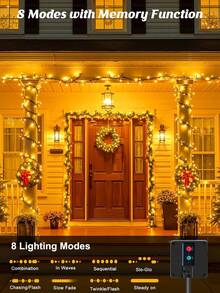 Teckwe Solar Christmas Lights Outdoor, 200/100/20 LED, IP44 Outdoor Solar String Lights Festival Fairy LIghting With 8 Modes Auto On/Off For Porch Tree Garden Xmas Decorations - Warm yellow - View 3
