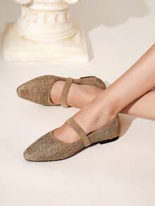 CUCCOO CHICEST Bagian atas berbahan kulit gandum baru, sol dalam beludru, desain ujung persegi kecil, dapat disesuaikan dengan gesper, nyaman dan serbaguna, sepatu datar wanita. - Khaki - View 2