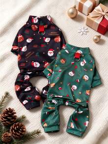 PETSIN 1pc Christmas Style Pet Jumpsuit, A Comfortable Clothing For Cats And Dogs, Full Printed With Christmas Color Patterns On Four Legs, Suitable For Daily Walks, Christmas Parties, And Home Wear - Multicolor - View 1