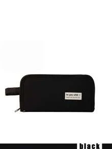 1PC Black Minimalist High Appearance Large Capacity Pencil Case Student Stationery Organizer For Pens Erasers Rulers School Office Travel Durable Compact Holder - black - View 7