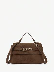 Maija Ladies Coffee Suede Hardware Buckle Decorative Suede Handbag, Fashionable And Elegant, Simple And Versatile Classic, Commuter Office Dating Daily - Coffee - View 1