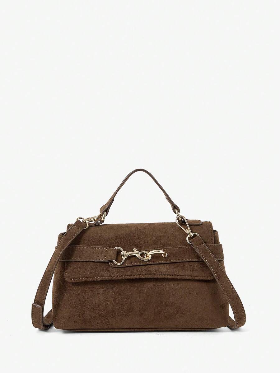 Maija Ladies Coffee Suede Hardware Buckle Decorative Suede Handbag, Fashionable And Elegant, Simple And Versatile Classic, Commuter Office Dating Daily - Coffee - View 1