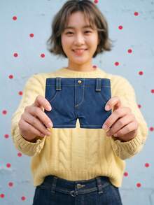 Joivida Blue Denim-Look Shorts Shaped Mini Storage Pouch, Cute Novelty Snap Button Card Holder Wallet, Stitched Small Organizer For Cards, Coins, Keys & Daily Essentials, Portable Travel Accessory, Birthday Holiday Gift - Multicolor - View 3