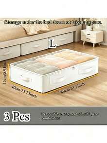 3pcs White Foldable Under Bed Storage Boxes And Closet Organizers, With Excellent Functionality And Versatility, Can Be Used To Store Blankets, Skirts, Quilts, Pillows, Clothes And Other Items, Saving Space Under The Bed - Multicolor - View 10