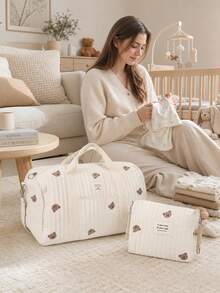 SHEIN 1 Large-Capacity Shoulder Embroidery Embroidery Mommy Maternity Bag + 1 Cart Embroidery Suspension Bag - Multi-Functional Multi-Purpose Maternity Bag, - Multicolor - View 3