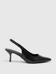 CUCCOO BIZCHIC Ladies Pointed Fashion Elegant Empty Shoes. Mirror PU Fabric. Kitten And Lacquered Low Heels. Versatile. Commuting Is Suitable For Prom, Vacation, Fall Shoes - Black - View 2
