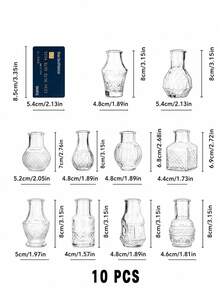 10pcs Bohemian Mini Glass Vase Set, Vintage Clear Bud Vases, Rustic Wedding & Table Centerpiece Decor, Small Decorative Bottles For Flowers, Diffuser Bottles, Home, Room & Christmas Decor - 10Pcs - View 11