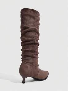 Daringsoles Women's Dark Brown Pointed Toe Mid Heel Suede Knee-High Boots, Daily Commute Autumn Boots Fall Boots - Coffee Brown - View 3