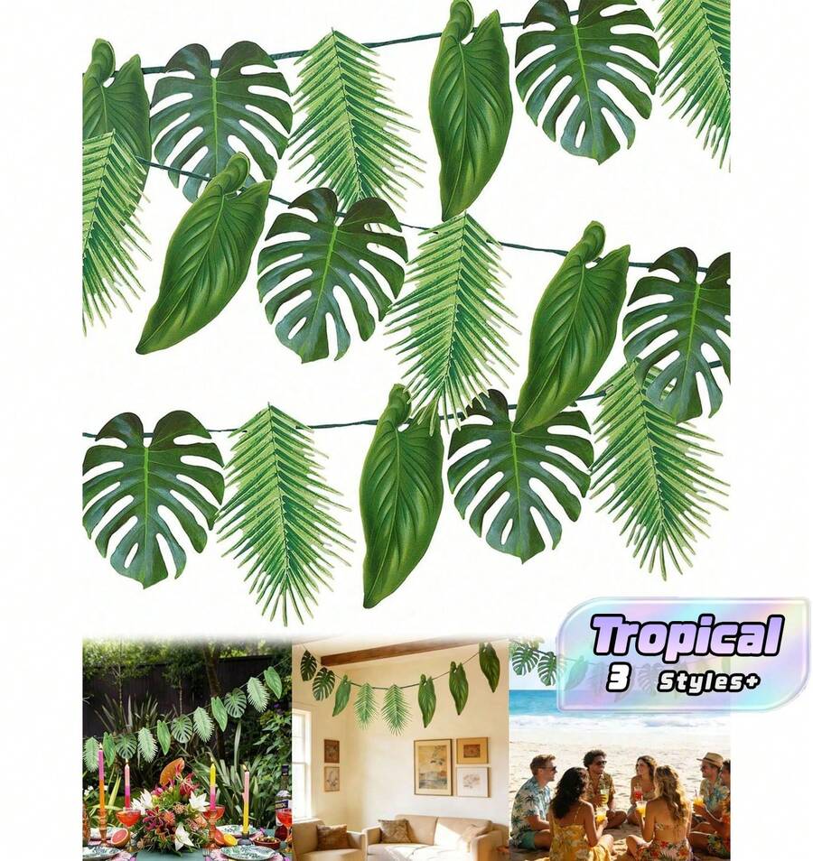 12 Piece Set Of Tropical Leaf Flag Decoration, Tropical Palm Leaf ...