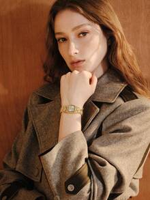 Opalesca A Sophisticated Gold Lava-Textured Bracelet With Classic Square Watch Exuding A Glamorous And Vintage Charm Suitable For Daily Stacking Birthday Gifts - Gold - View 11