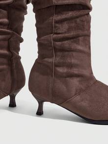 Daringsoles Women's Dark Brown Pointed Toe Mid Heel Suede Knee-High Boots, Daily Commute Autumn Boots Fall Boots - Coffee Brown - View 5
