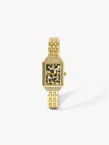 Opalesca A Women's Fashion Watch,Gold Classic Bracelet With Exquisite Leopard Print Roman Numerals Watch Case, Inlaid With Rhinestones, Retro And Elegant - leopard print - View 6
