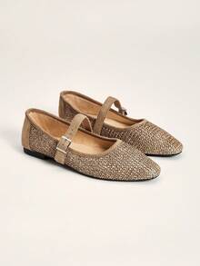 CUCCOO CHICEST Bagian atas berbahan kulit gandum baru, sol dalam beludru, desain ujung persegi kecil, dapat disesuaikan dengan gesper, nyaman dan serbaguna, sepatu datar wanita. - Khaki - View 7
