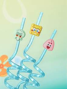 SpongeBob SquarePants | SHEIN 1/3 Cute Cartoon Pattern Straw Cover With Straw, Gift Package. - Multicolor - View 4