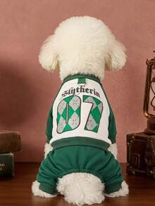 HARRY POTTER X PETSIN 1 Piece Of Dark Green And White Spliced Pet Jumpsuit With The Number 07 And Letters Printed On It, Soft, Comfortable, Breathable, And Warm Pet Clothing - Multicolor - View 2