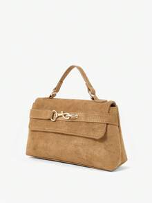Maija Ladies Brown Suede Hardware Buckle Decorative Suede Handbag, Fashionable And Elegant, Simple And Versatile Classic, Commuter Office Dating Daily - Brown - View 2