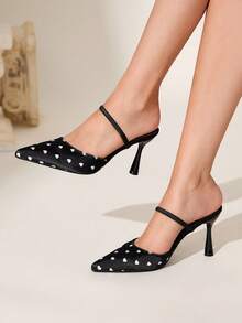CUCCOO CHICEST Pointe Fashion Elegant Commuting Elegance Love Polka Dot Closed Toe Word With Stiletto High Heel Black Shoes - Graphite Black - View 2