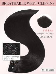 7PCS Clip In Hair Extensions Human Hair, 115G Double Weft Invisible Design With 20 Secure Clips, #1# Jet Black Premium Straight Remy Hair, 14‑22 Inch, For Thin Hair Volume Boost, Women & Girls Daily Wear,  Halloween & Christmas Costume Styling - S1 - View 4
