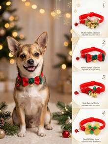 PETSIN 1 PC Christmas Red Pet Collar With Christmas Decoration Ornaments - Multicolor - View 3