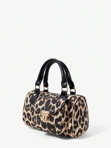 Viva Strut Ladies Fashionable Personality Street Casual Sweet Spice Y2K Leopard Print Handbag, Gold Lock Decoration, Dating Daily Shopping - Leopard print khaki - View 3