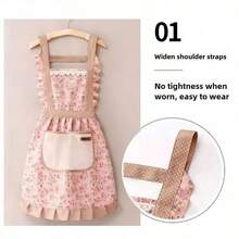 1pc Women's Kitchen Apron, Easy To Wipe, Fashionable Princess Style Cooking Apron, Floral Pattern Bib Apron, Oil & Stain Resistant Princess Dress Style - Multicolor - View 3