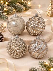 8cm Champagne Gold Sequin Rhinestone Christmas Ball Ornaments, Shatterproof Glitter Xmas Baubles, Tree Hanging Decor For Holiday Party Home Decoration - multicolor - View 5