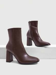 Daringsoles Ladies, Fashion, Oil Wax Leather, Block Heel, Dating, Versatile 9.5cm Square Heel, Office, Business, Commuter, Party, Comfort, Solid Color Dwarf Buck - Brown - View 7
