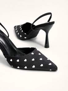 CUCCOO CHICEST Pointe Fashion Elegant Commuting Elegance Love Polka Dot Closed Toe Word With Stiletto High Heel Black Shoes - Graphite Black - View 10