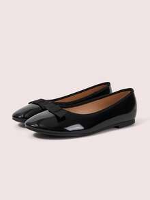 CUCCOO DOLLMOD Ladies Satin Round Toe Ballet Flats, Bow Soft Sole Casual Dress Shoes - Black - View 2