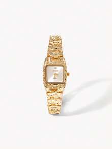 Opalesca A Sophisticated Gold Lava-Textured Bracelet With Classic Square Watch Exuding A Glamorous And Vintage Charm Suitable For Daily Stacking Birthday Gifts - Gold - View 10