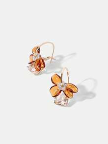 MOTF PREMIUM AMBER BROWN RESIN FLOWER GEOMETRIC NICHE EARRINGS - Silver - View 5