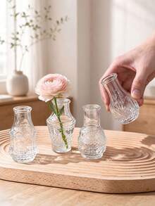 10pcs Bohemian Mini Glass Vase Set, Vintage Clear Bud Vases, Rustic Wedding & Table Centerpiece Decor, Small Decorative Bottles For Flowers, Diffuser Bottles, Home, Room & Christmas Decor - 10Pcs - View 4