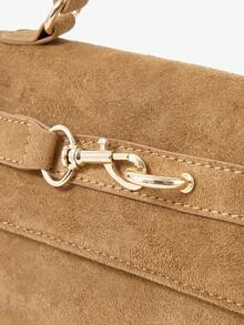 Maija Ladies Brown Suede Hardware Buckle Decorative Suede Handbag, Fashionable And Elegant, Simple And Versatile Classic, Commuter Office Dating Daily - Brown - View 5