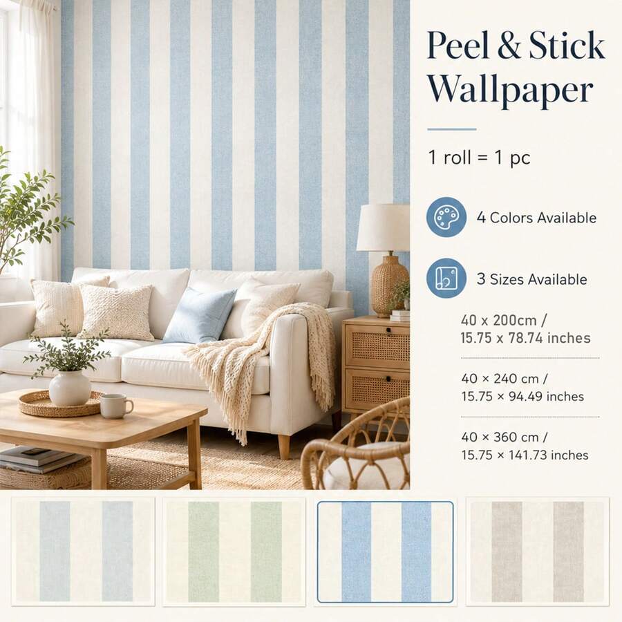 1PC Pastel Vertical Stripe Peel & Stick Wallpaper, Removable PVC Wall Decor For Nursery, Kids Room & Playroom - Multicolor - View 1