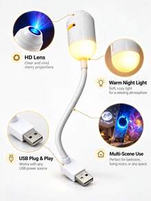 Teckwe 1pc USB Star Galaxy Projector Lamp, 3 Projection Films, Planet Space Starry Sky Light, Bedroom Home Decor, Night Light, Ideal Gift - multicolor - View 8