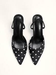 CUCCOO CHICEST Pointe Fashion Elegant Commuting Elegance Love Polka Dot Closed Toe Word With Stiletto High Heel Black Shoes - Graphite Black - View 9