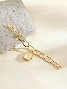 Opalesca A Stylish Gold Chunky-Chain Bracelet Featuring A Pendant-Style Watch Head; It Offers A Unique Distinctive Look Suitable For Daily Personalized Styling - Gold - View 4