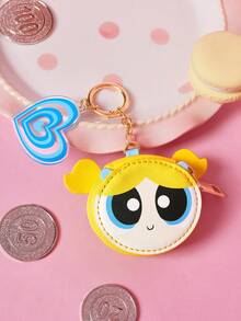 THE POWERPUFF GIRLS X SHEIN Dompet Koin Mini Gantungan Kunci Warna Kontras, Dengan Liontin Akrilik, Tas Penyimpanan Kecil dengan Resleting, Dapat Menyimpan Koin, Cocok Untuk Anak Muda, Gantungkan Di... - Kuning - View 2