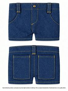 Joivida Blue Denim-Look Shorts Shaped Mini Storage Pouch, Cute Novelty Snap Button Card Holder Wallet, Stitched Small Organizer For Cards, Coins, Keys & Daily Essentials, Portable Travel Accessory, Birthday Holiday Gift - Multicolor - View 15